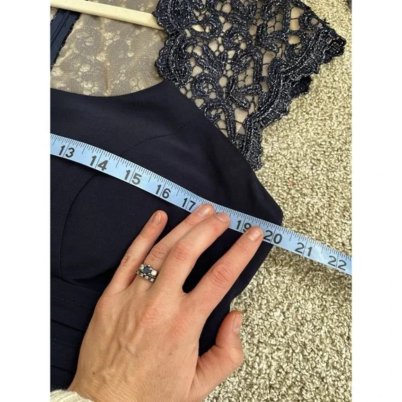 Women's Navy Blue Long Mermaid Cap Sleeve Chiffon Maxi Formal Wedding Dress 14 - Picture 9 of 12